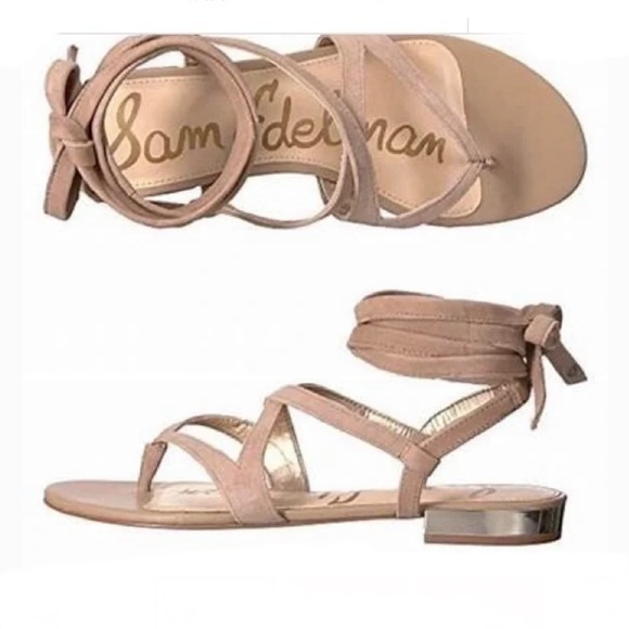 Sam Edelman Shoes - Sam Edelman suede leather strap gladiator sandals golden heel accent size 9 EUC